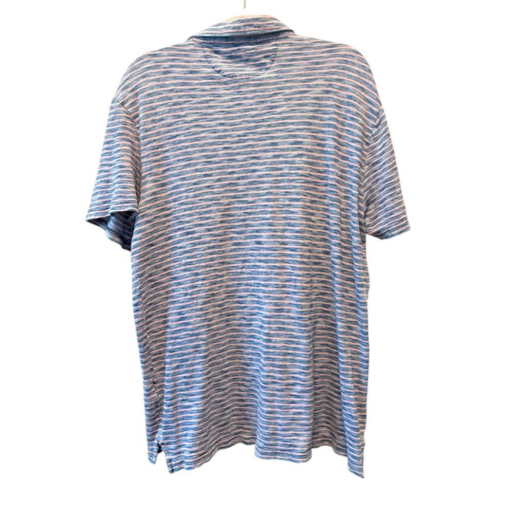 Faherty Short Sleeve Indigo Polo‎ Shirt Baypoint Stripe Cotton Size Large - Picture 8 of 8